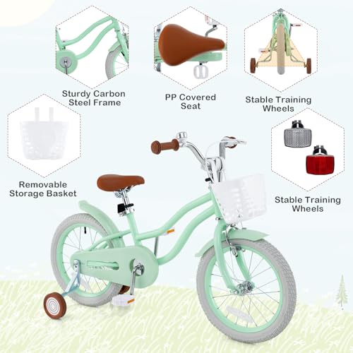 Image of BABY JOY Kids Bike, 12 14 16 18 20 Inch Boys Girls Bike w /Removable Basket | Kids Bicycle with Adjustable Seat & Handlebar, Handbrake & Coaster Brake, Training Wheels or Kickstand (Multi-Color Choices)