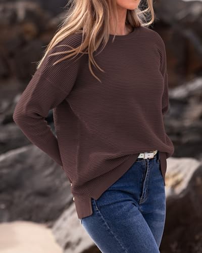 BTFBM Fall Sweaters for Women 2025 Casual Long Sleeve Sweater Striped Loose Fit Pullover Tops