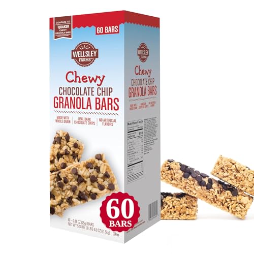 Wellsley Farms Chewy Chocolate Chip Granola Bars - No High-Fructose Corn Syrup - Vegetarian - Whole Grain Granola Bars - 110 Calories Per Bar - Perfect for Snacks & Lunchboxes, 60 Count (Pack of 1) - image 1