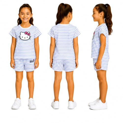 Image of Hello Kitty Girls Short Set - 2 Piece Short Sleeve Graphic Tee and Shorts Clothing Outfits (Sizes: 2T-12)