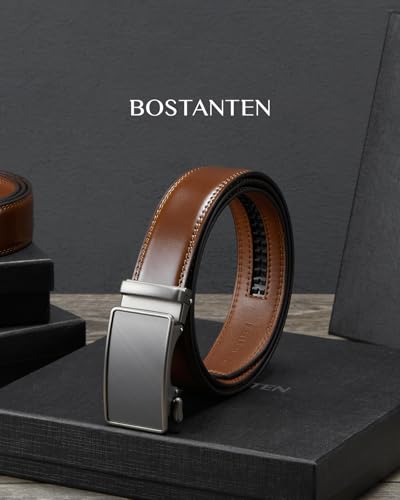 Image of BOSTANTEN Ratchet Belts for Men Leather Trim to Fit 1 3 /8 inch Gift Boxed