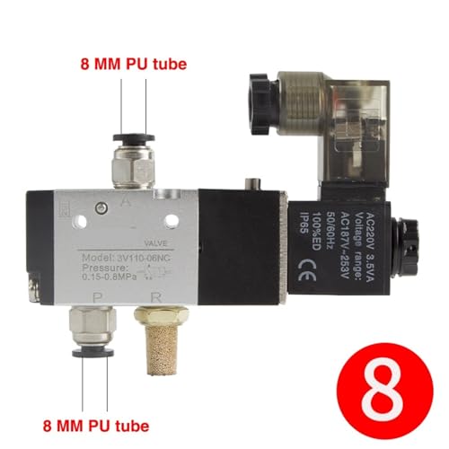 Vanne pneumatique 3V110-06 électrovanne 3 voies commande air gaz 8mm NC - 3