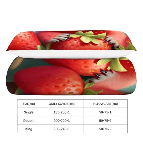 Housse de couette single Raton Laveur Fraise microfibre 135x200