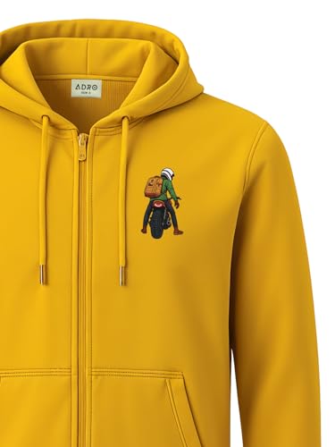 Image of ADRO Men's Regular Fit Zip-Up Hoodie for man | 320 GSM Cotton Poly Fleece Zipper Sweatshirt with Soft Fabric & Printed Hoodies