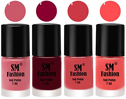 Image of Nail Polish Combo Set (Pack of 4) Quick Dry Gel Finish Nail Paint | Nude Pink,Boysenberry,Punch Pink,Peach Pink | 7 ml Each