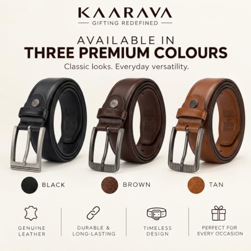 Image of Kaarava Leather Belt for Men 110 cm Black Adjustable Metal Buckle