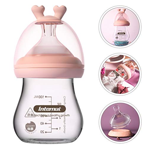 STOBOK Alimentador De Garrafa de Vidro Do Bebê Mamadeira Do Bebê 100Ml (Pink)