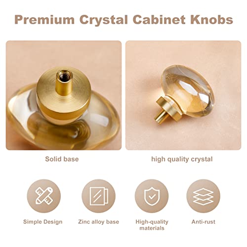 Clctk 8 Pack Champagne Crystal Cabinet Knobs, Gold Cabinet Knobs Glass Knobs For Dresser Drawers Brass Furniture Hardware Pulls (Oval) #TOP3
