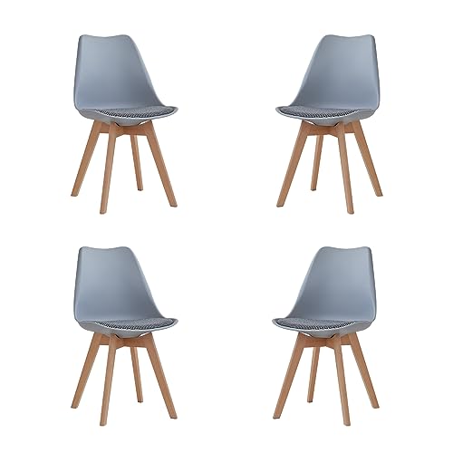 EGOONM Juego de 4 Sillas de Comedor, Sillas de Cocina con Cojín Acolchado de Lino, Nordicas Sillas para Cocina, Oficina, Sala de Estar (Gris-GZ)