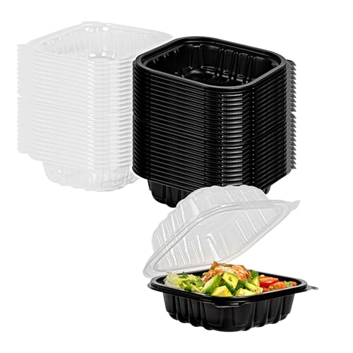 Restaurantware-Thermo Tek 16 Ounce Clamshell Containers, 50 Disposable Take Out Boxes - Ventilated Lids, Microwavable, Black Plastic Meal Prep Containers, For Pastas, Salads, Or Sandwiches