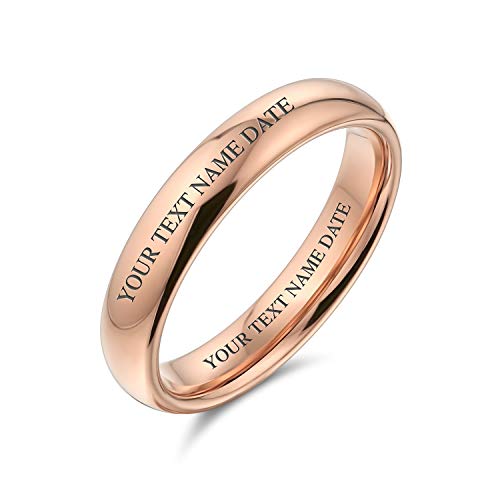 Bling Jewelry Anillo de Boda de Titanio con Cúpula Simple Personalizado, Chapado en Oro Rosa para Hombres y Mujeres, Ajuste Cómodo de 4MM, Grabado Personalizado Bling Jewelry Anillo de Boda de Titanio con Cúpula Simple Personalizado, Chapado en Oro Rosa para Hombres y Mujeres, Ajuste Cómodo de 4MM, Grabado Personalizado