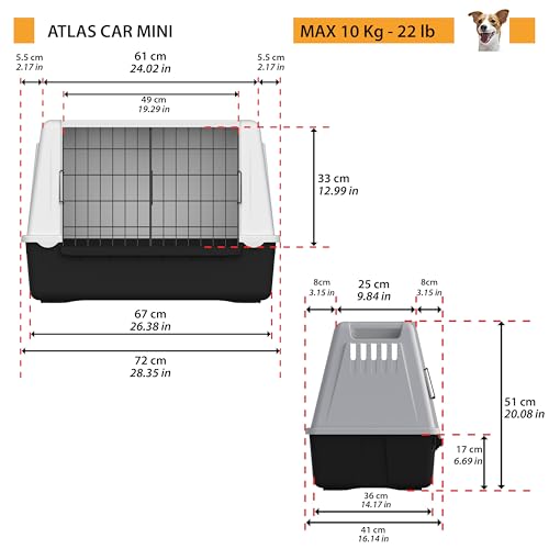 Ferplast Trasportino per Cani da Auto ATLAS CAR MINI con Griglie per l'aerazione, Tappeto Drenante incluso