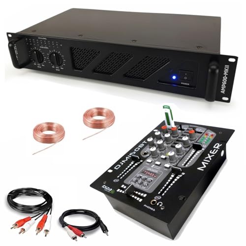 Ibiza - Pack DJ Sono Ampli Ibiza Sound AMP600-MKII 960W - Table Mixage Bluetooth DJM150USB-BT USB Jack - Câbles RCA Jack enceintes inclus