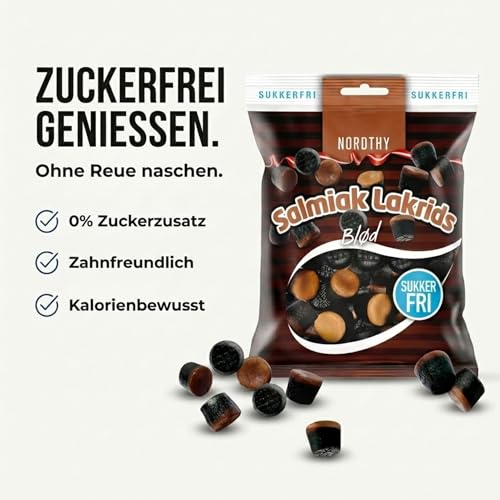 Nordthy Zuckerfreie Lakritz Mix 280g – Original dänische Lakritz-Spezialitäten ohne Zucker – Kalorienarme Süßigkeiten mit Lakritze, Salzlakritz & Salmiak