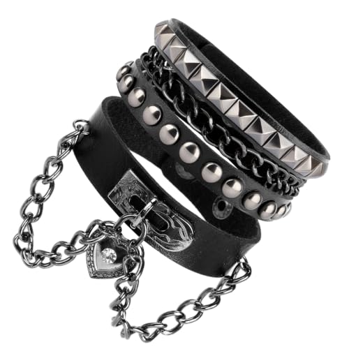DTUIEUI Lot de 3 bracelets cloutés punk rock gothique Emo en cuir avec rivets pour rave bijoux style années 80 Grunge Punk Goth Noël Halloween Fête Accessoires pour femmes et hommes