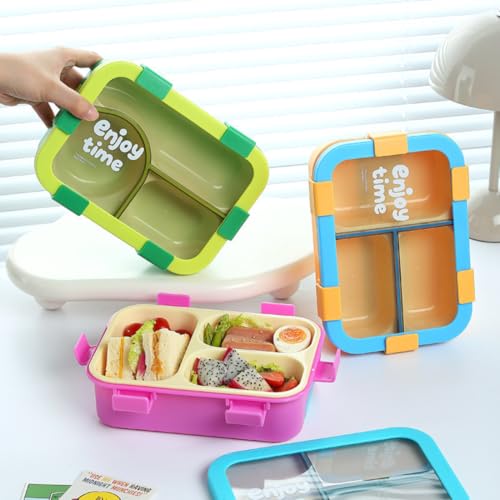 Image of Motka Bento 700 ML Lunch Box 3 Compartments with Insulated Bag | Spoon & Fork Set | Leak Resistant, Food Container for Kids, Adults, School, Office, Travel (Green)