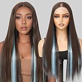 KPROYU Synthetic Lace Front Wig 13X4X1 Inch Lace Front Wigs 24 Inch Cheap Straight Lace Front Wigs Synthetic Wigs For Black Women Pre-Plucked Straight Wig Dark Brown/Blue Lace Wigs