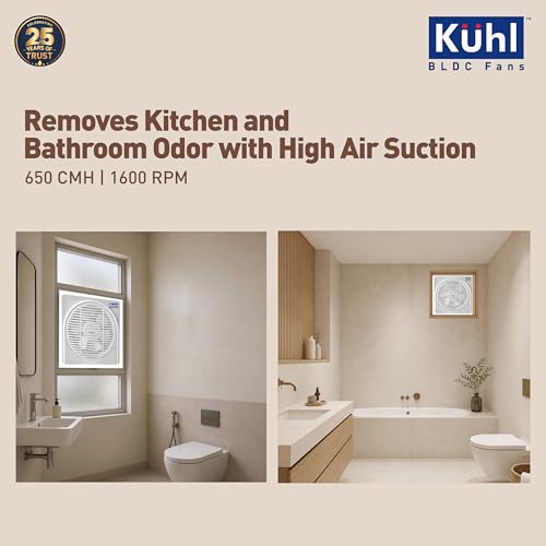 Image of KUHL Ventis 8 inch BLDC Ventilation /Exhaust Fan | 9W | 200mm Sweep | 1600 RPM | 650 CMH Air Delivery | High Air Flow & Low Noise | Ideal for Kitchen, Bathroom & Office | 5 Year Warranty | White