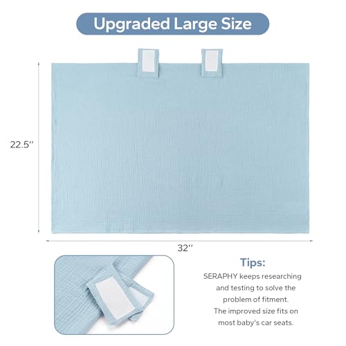 Image of SERAPHY 100% Muslin Cotton Car Seat Cover Baby, 2 Pack Universal Carseat Covers Baby Boy Girl, Breathable Car Seat Canopy, Soft Infant Car Seat Cover for Summer and Winter-2 Pcs Blue&Flowers