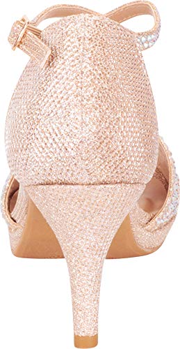 Cambridge Select Women's Open Toe Crystal Rhinestone Mid Heel Sandal,10 B(M) US,Champagne Glitter - Image 4