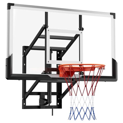 VEVOR Wall Mount Basketball Hoop, 54-inch PC Backboard Mounted, Basketball Goal, Basketball Hoop Outdoor with Hand-Crank Adjustment, Classic Basketball Court, Indoor & Outdoor Use