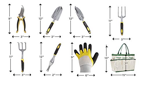 Homewell 8 Piece Garden Tool Set Includes: Shears, Trowel, Transplanter, Weeder, Cultivator, Rake, Gloves & Bag - Thumbnail 5
