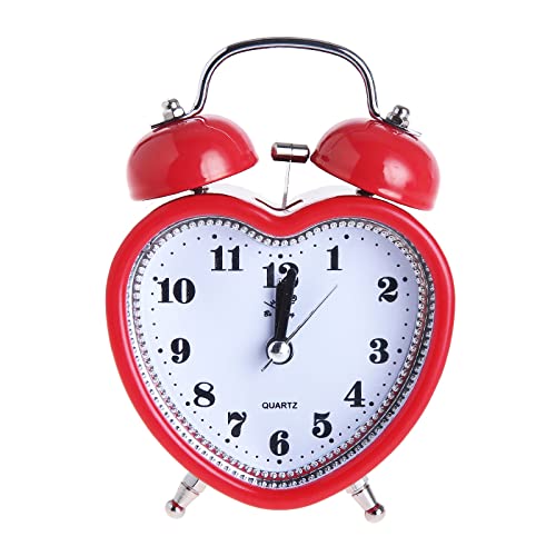 SHISEDECO 3 Inches Cute Twin Bell Loud Alarm Clock Silent Analog Quartz Nightlight Tableclock Battery Operated for Kids, Seniors, Heavy Sleepers, Decorations for Bedroom, Living Room (Red)