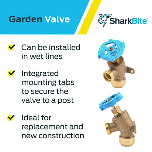 Image of SharkBite 3 /4 Inch x 3 /4 Inch MHT Garden Valve, Multi Turn, Push to Connect Brass Plumbing Fitting, PEX Pipe, Copper, CPVC, PE-RT, HDPE, 24623LF