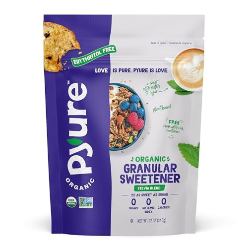 Pyure Organic Stevia Blend | Granulated Sugar Substitute with Zero Calories & Carbs | Keto, Diabetic & Vegan Friendly | Sugary Taste Alternative | USDA Organic, Non-GMO | Erythritol Free | Good For Baking | 12oz