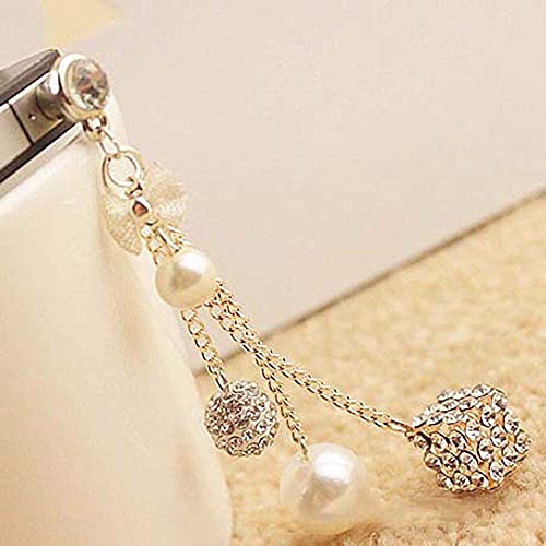 Fung Dust Plug-Earphone Jack Pearl Tassel Charm Cell Phone Dust Plug for iPhone iPad Android Phone with 3.5mm Earphone