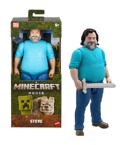 Mattel Minecraft Steve Figura de ação em grande escala, brinquedo articulado colecionável de 30,5 cm inspirado em 'Um filme de Minecraft', JGG67