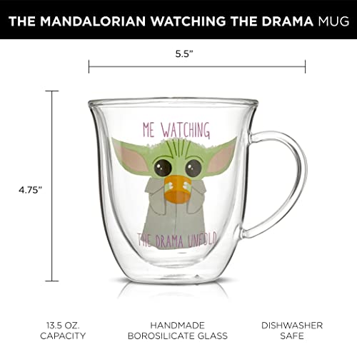Joyjolt Watching The Drama Unfold Grogu 13.5Oz Coffee Mug, Double Wall Mug Set Of 2. Large Espresso Cups, Cappuccino Or Latte Cup. Mandalorian Star Wars Mugs, Glass Coffee Cup, Insulated Coffee Mug #TOP2
