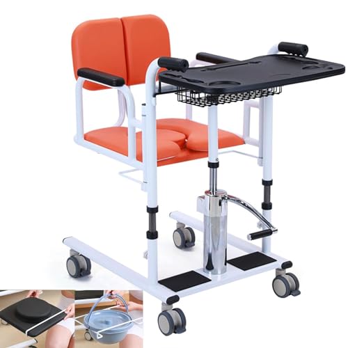 Silla elevadora para traslado de pacientes, asiento abatible a 180° con orinal, 4 en 1 con altura ajustable para el hogar, elevador para ancianos, rueda para baño para personas con discapaci