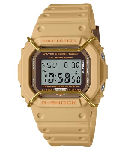 كاسيو ساعة رقمية بمينا رمادي للرجال DW-5600PT-5DR، بني فاتح