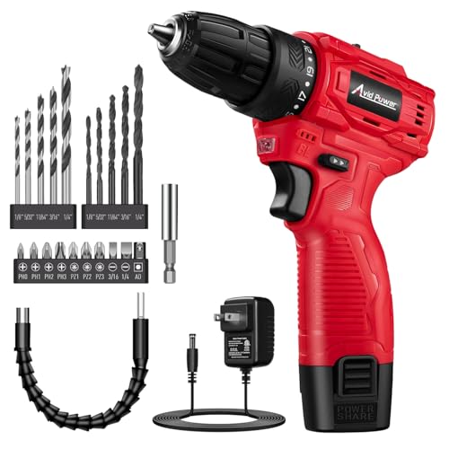 Image of AVID POWER Brushless Power Drill Set, 2-Speed Control, 3/8-Inch Keyless Chuck & 25+1 Position, 12V Electric Drill Cordless Driver Kit with 2000mAh Battery, Charger and 22pcs Accessories