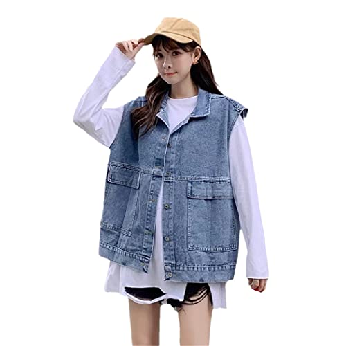 Veste en jean sans manches femme coupe coréenne ample bleu ciel XXL