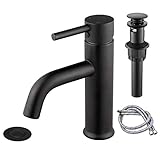 ANZA Bathroom Basin Sink Faucet Single Handle One Hole Lead-free Brass Lavatory Faucet With Pop-up Drain, Matte Black