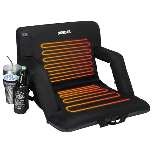 XGEAR Heated Stadium Seats with Back Support: Folding and Portable Padded Bleacher Chairs for Outdoor Sports 6 Reclining Positions Adjustable Foldable Chair