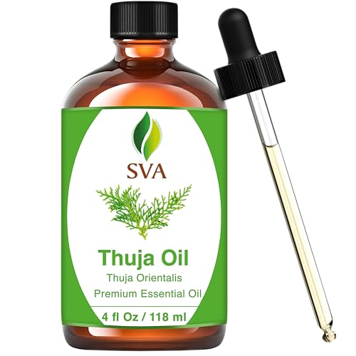 SVA Thuja Essential Oil – 4 Fl Oz – 100% Natural Thuja Oil - for Diffuser, Hair Care, Face, Skin Care, Aromatherapy, Scalp and Body Massage, Soap and Candle Making – with Dropper