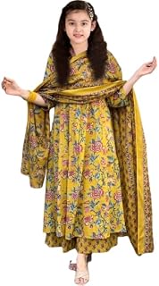 BHOLUKART Girls Cotton Kurta and Pant with Dupatta | Printed Salwar Suit Set | Ethnic 3-piece Dress for Kids Girls Price In India
