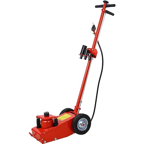 35 Ton Hydraulic Floor Jack Air-Operated Axle Bottle Jack with (4) Extension Saddle Set Built-in Wheels, Red