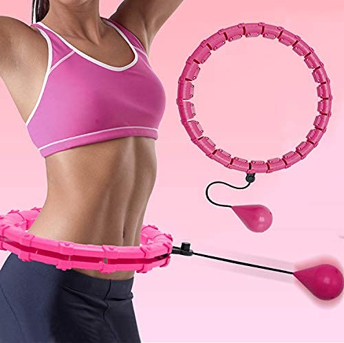 Amzfolun Weighted Hula Hoop, Smart Hula Hoops for Adults Weight Loss, Exercise Equipment for Women, Fitness Hoop Super Easy to Assemble, Fun to Use, Fit Various Waist (ï¼ˆ24 Sections Pinkï¼‰)