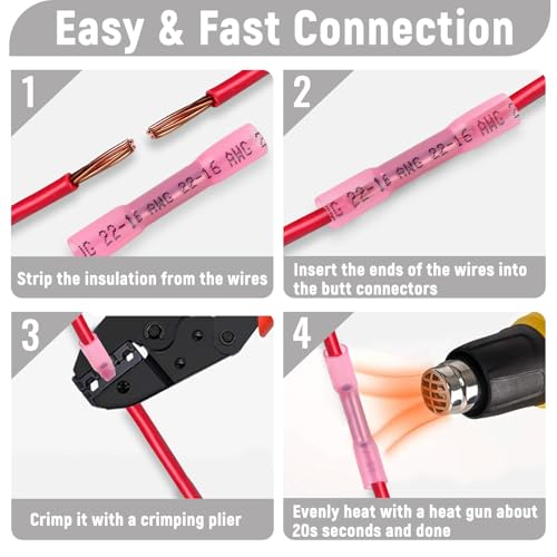 Reastar BUTT CONNECTORS HEAT SHRINK 22-16 AWG 120 Pcs Heat Shrink Butt Connectors, 22-16 Awg Waterproof Insulated Butt Splice Connectors, Marine Grade Wire Crimp Terminals thumb #4
