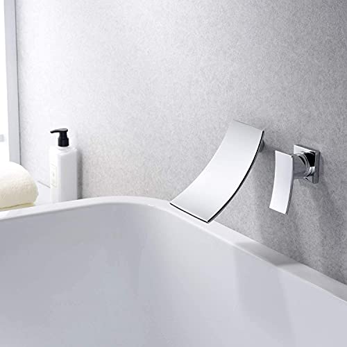 Sumerain Wall Mount Bathtub Faucet, Waterfall Tub Filler Brass Chrome #TOP1