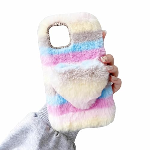 Rnrieyta Miagon Coloré Peluche Fourrure Coque pour Xiaomi POCO X6 5G,Kawaii Étui de Protection Hiver Chaud Souple Poilu Doux Housse Cover avec 3D Cœur