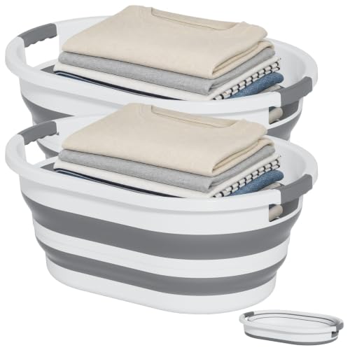 OOAMBB 30L (8Gallon) Collapsible Laundry Basket Plastic (Gray, 2 Pack)