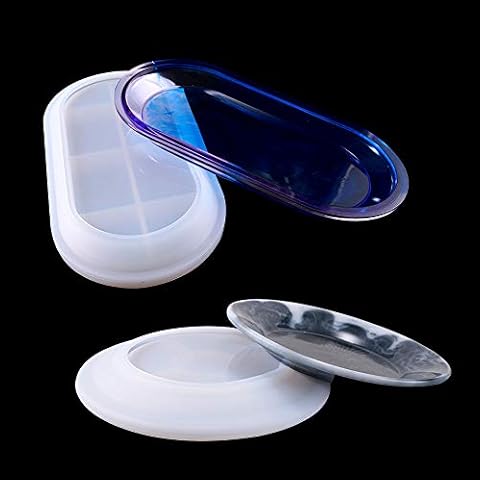 2 Pack Silicone Dish Mold Epoxy Resin Tray Molds DIY Plate Mold Soap Dish Casting Mold Making Home Decoration Molds Jewelry Craft Plate Ring Holders Mold Tool (Oval & Round) Cover