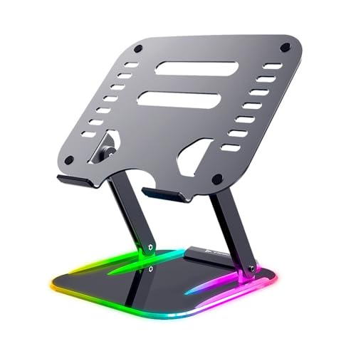 Soporte para laptop ajustable con iluminación RGB y base de aluminio disipadora