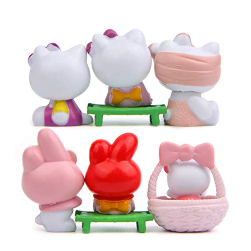 6Pcs Cute Animal Cat Characters Figurines Toy Kitty Figures Toy Set Mini Figure Collection Playset, Fairy Garden Party Decorations, Kitten Cake Topper, Plant, Automobile Decoration #TOP2