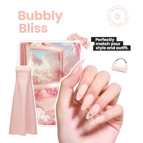 Image of Beetles Nail Polish Bubble Bliss, 2 in 1 Nail Strengthener Polish | Growth Nail Ridge Filler Base Coat Nail for Damaged Thin Nails Natural Nails Bubbly Bliss Nude Pink 15ML